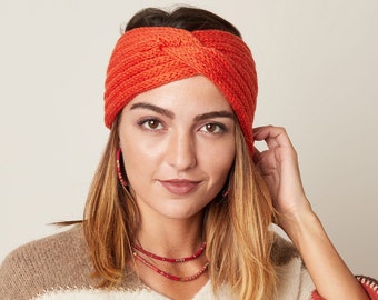 Warm headband Winter Knot orange, Orange knitted headband, warm winter headband orange, womens headband winter