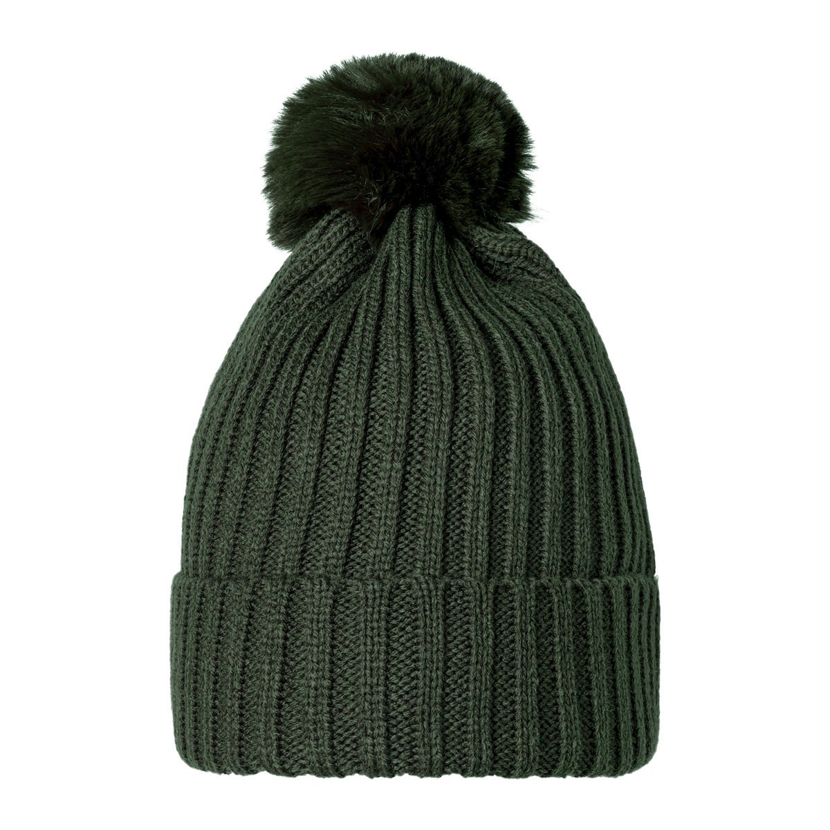 Beanie Furry Olive Green Winter Hat 