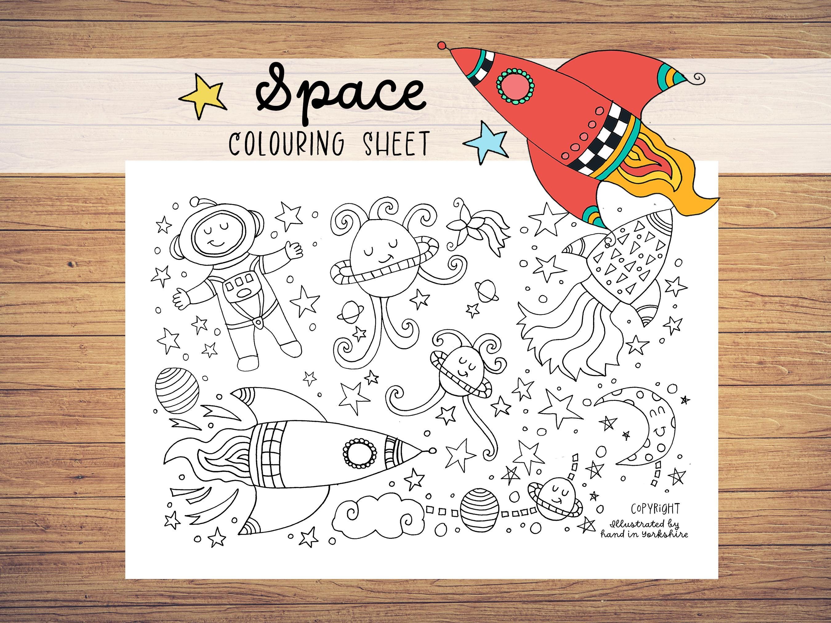 Printable Space Colouring Sheet, Kids Party Placemat, Colour in ...