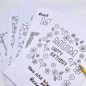 6 x druckbare Geburtstagskarten für Mama / Mummy, personalisierte Geburtstagskarten für Mama / Mummy, Download Craft, Color In Karten, Geburtstagskarte