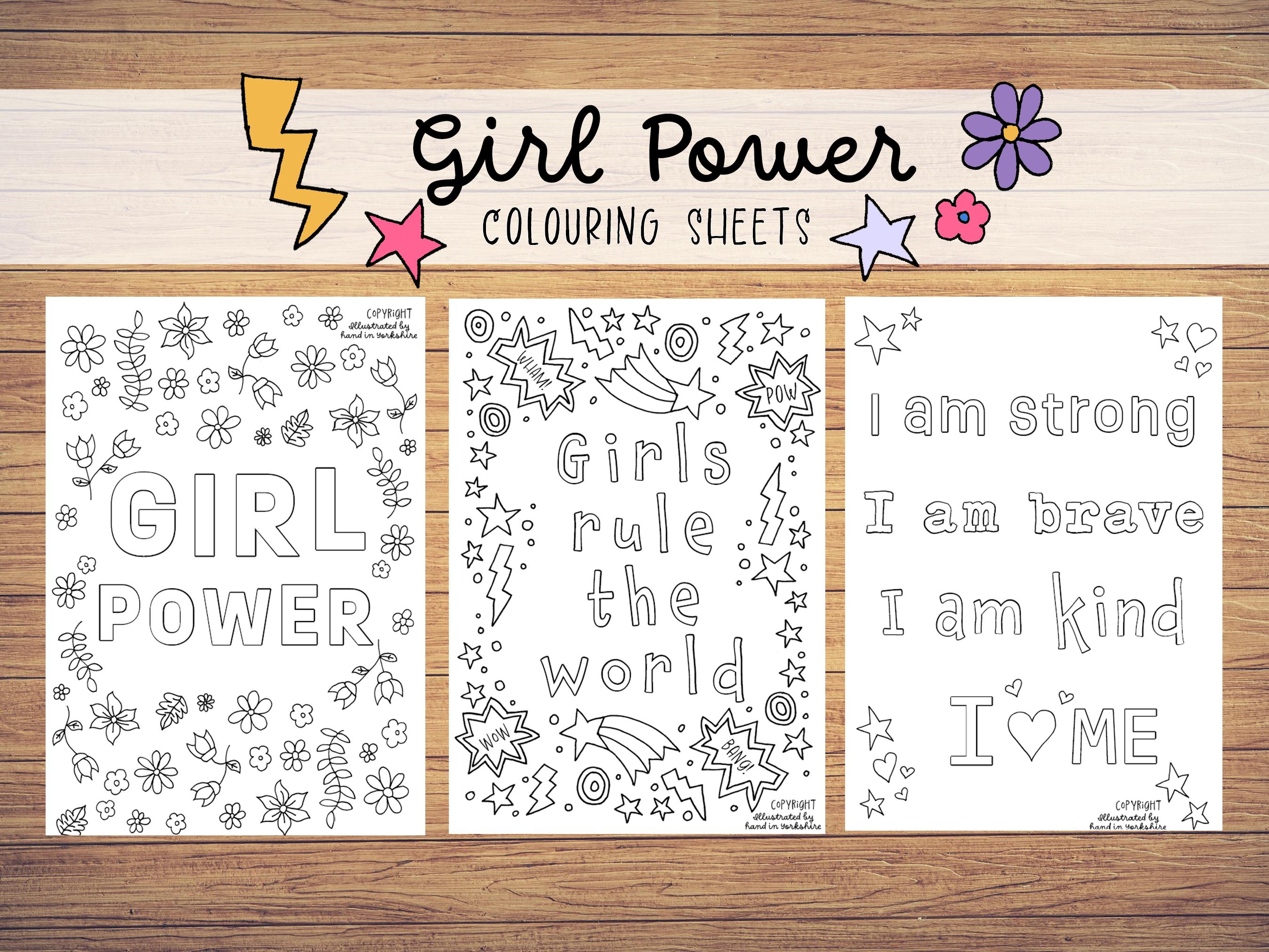 Girl Power Printable Colouring Sheets, 3 X Colour in Pages, Girls Rule ...