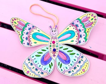 Printable Butterfly, Flapping Butterfly, Split Pin Craft, Colour in Butterfly Craft Activity, Girls Summer Crafts, Make Your Own Butterfly