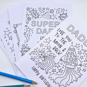 6 x afdrukbare verjaardagskaarten papa/papa kleur in, gepersonaliseerde verjaardagskaarten papa/papa, knutselwerk downloaden, kleur kaarten, verjaardagskaart