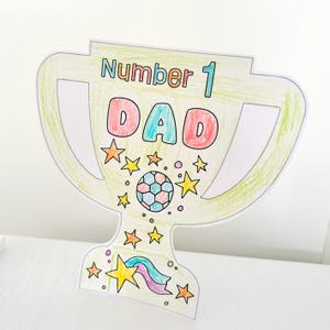 Printable Colour-In Fathers Day Best Dad Trophy, Fathers Day Craft Activity, Arts Crafts for Kids, Printable Fathers Day Craft Gift, Present