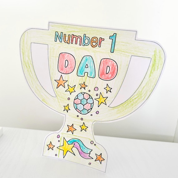 Printable Colour-In Fathers Day Best Dad Trophy, Fathers Day Craft Activity, Arts Crafts for Kids, Printable Fathers Day Craft Gift, Present