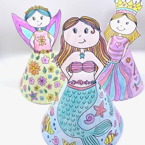 3 x ausdruckbare Papierpuppen, Bastelpackung, Meerjungfrau, Fee, Prinzessin, zum Ausmalen, Malseiten, Kunsthandwerk für Kinder