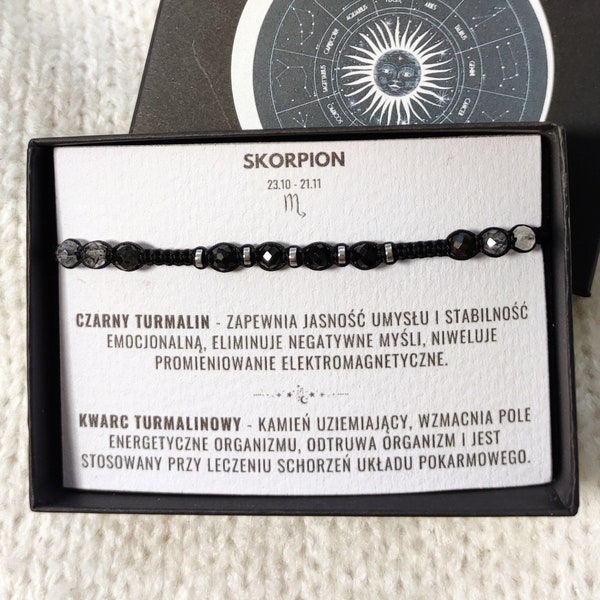 Scorpio birthstone bracellet, gemstone, zodiac sign jewelery, black bracellet with black tourmaline, tourmaline quartz and silver hematite.