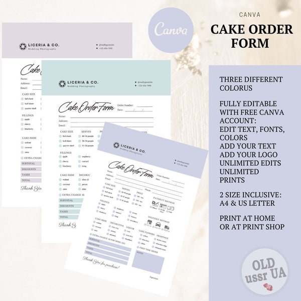 Fillable Bakery Order Form Etsy