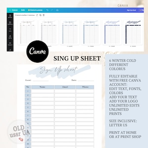 Editable Sign Up Sheet Template, Canva Template, Printable Sign Up Template, Sign Up Form, Event Sign Up Sheet, Sign Up List, Party Sign Up