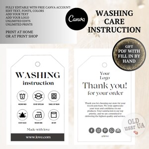 Waschanleitung Pflegekarte I Bearbeitbare Canva Vorlage I Etsy Shop Tshirt Einsatzkarte I Druckbarer Verpackungseinsatz I PDF Geschenk
