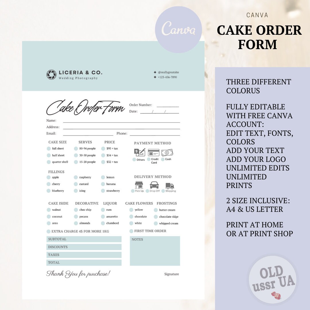 Fillable Cake Order Form Editable, Cake Business Bundle, Cake Pricelist ...