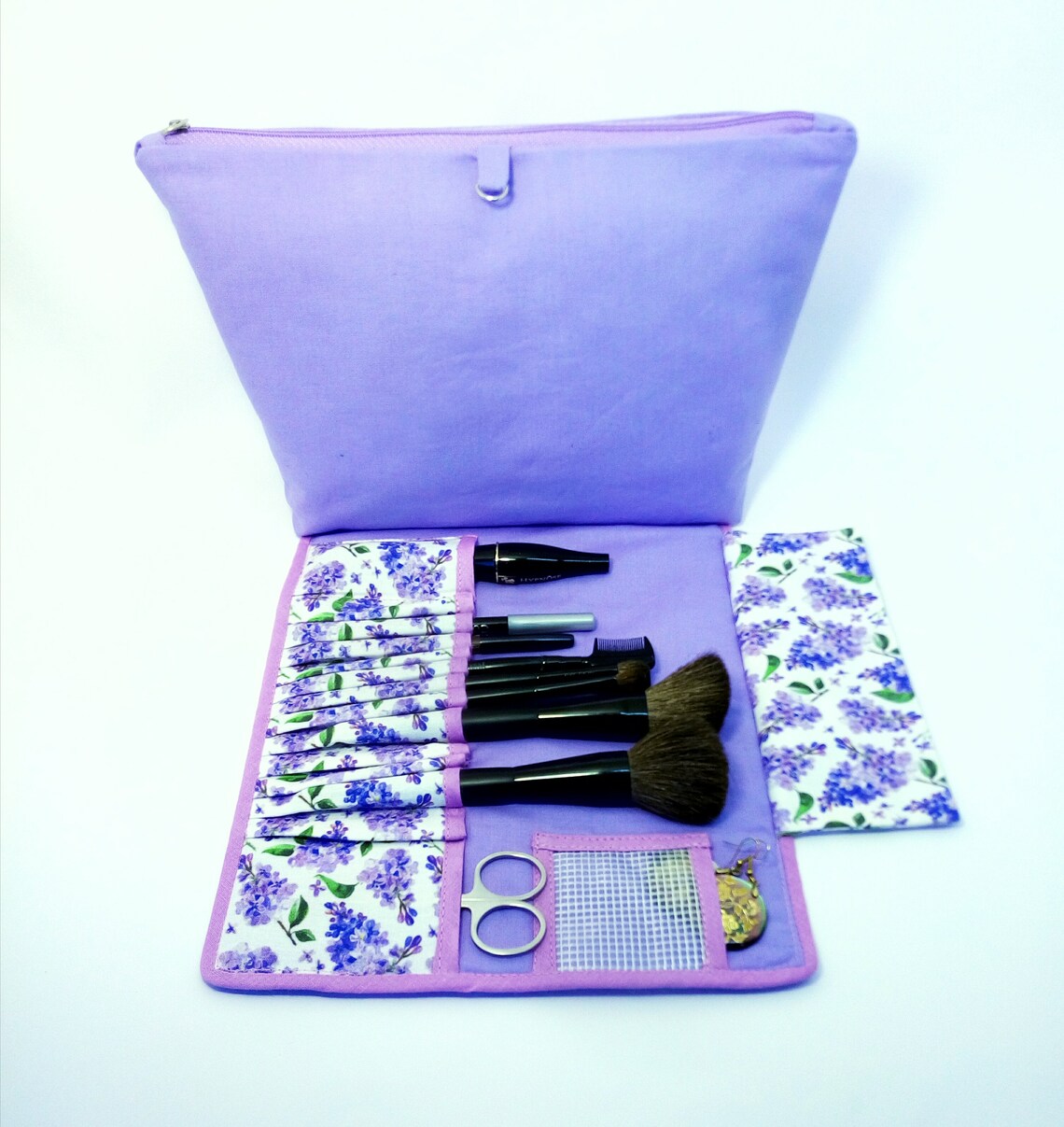 Floral Lilac Cosmetic Bagbrush Organizermakeup Bag & Brush Etsy