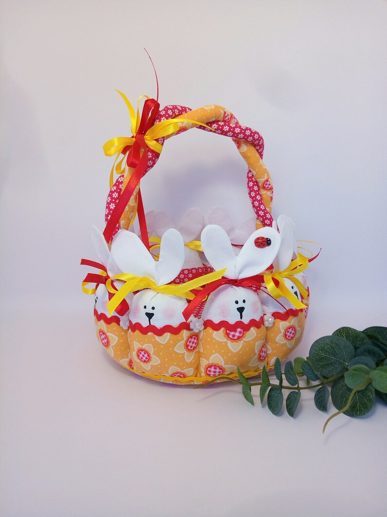 Yellow Easter Basket.bunny Rabbit.easter Basket With Etsy