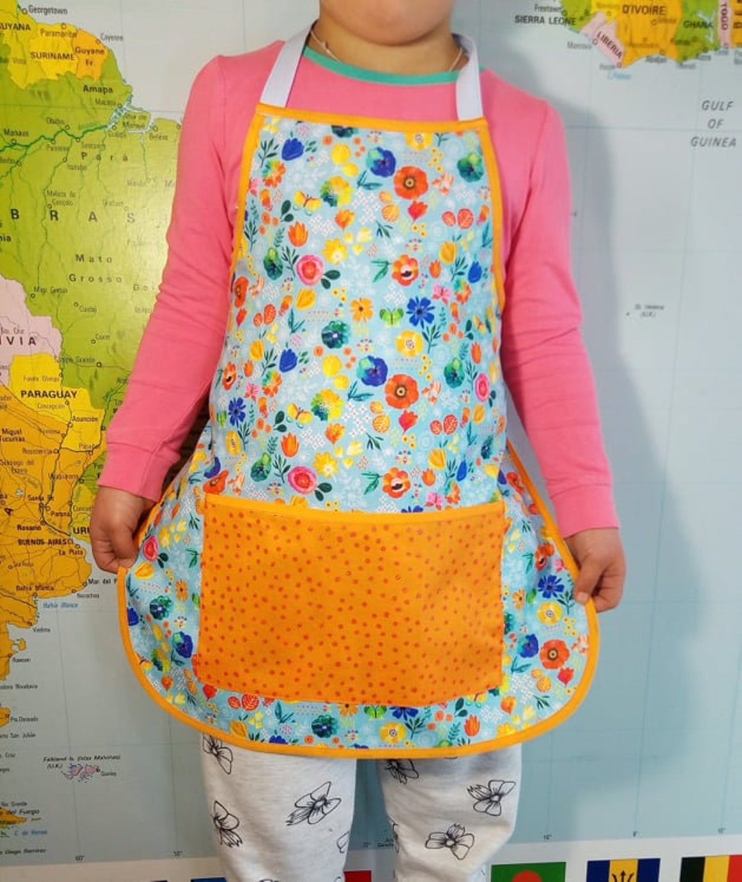 Floral Apron With Pocket.children's Apron.apron for Girls Etsy
