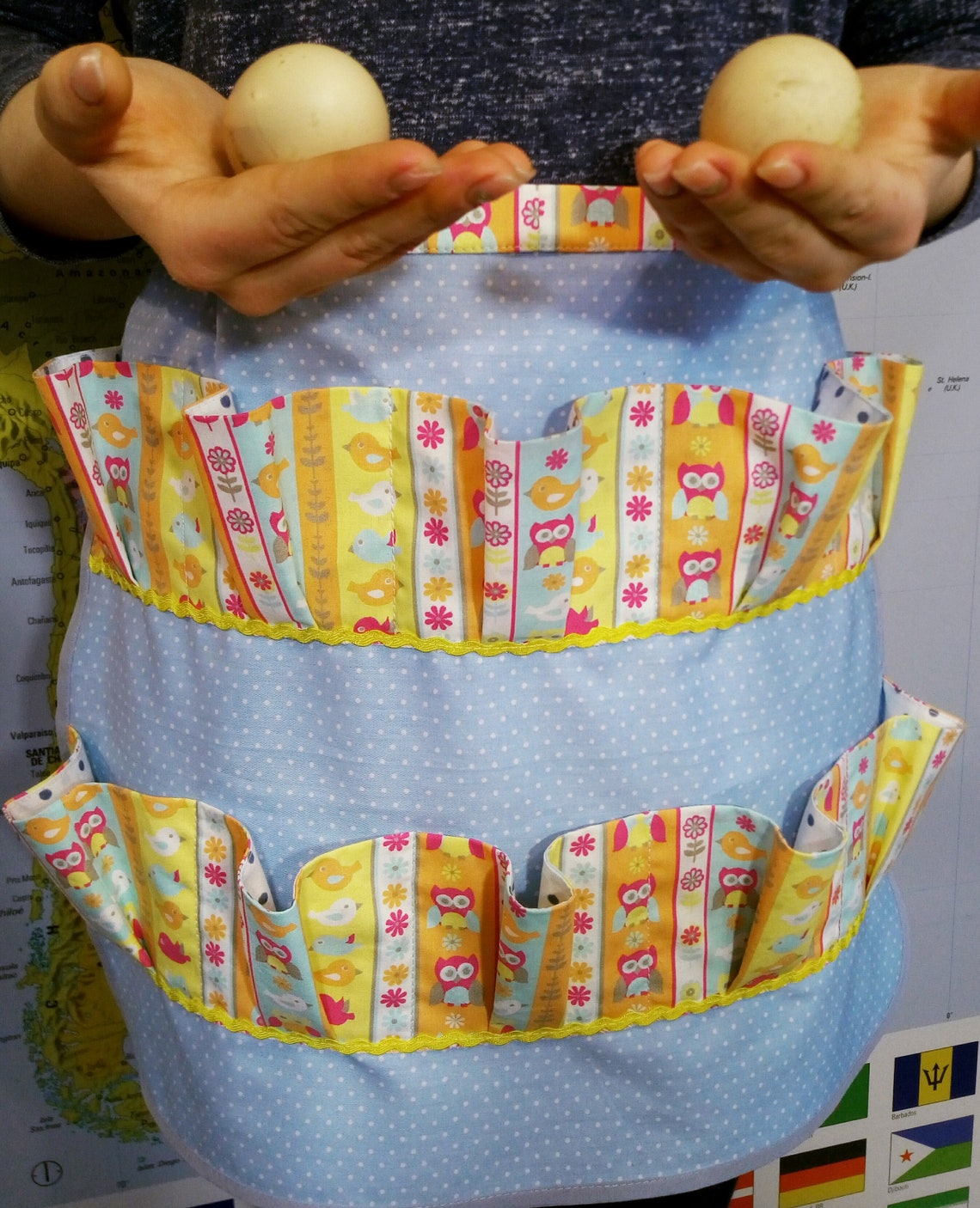 Egg Apron With Red Flower.adult Egg Apron.gathering Mom.gift Etsy