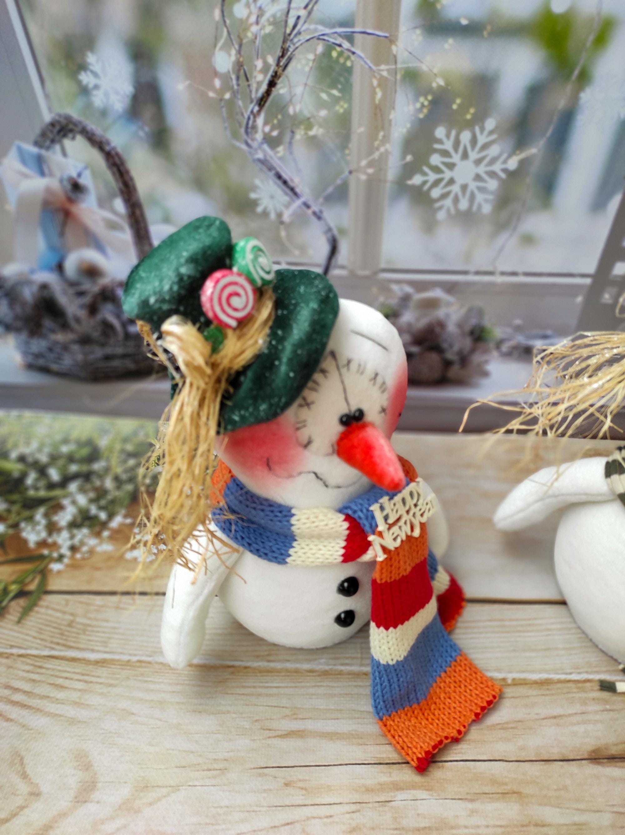Handmade Plush Snowman Decoration – Green Hat Christmas Decor - Etsy