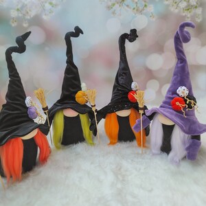 Handmade Halloween Witch Gnome, Purple Wizard Decor