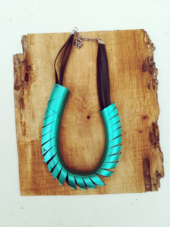 WOW Statement Necklace with earrings Made out of recycled bike inner tube Eco and vegan friendly jewellery
