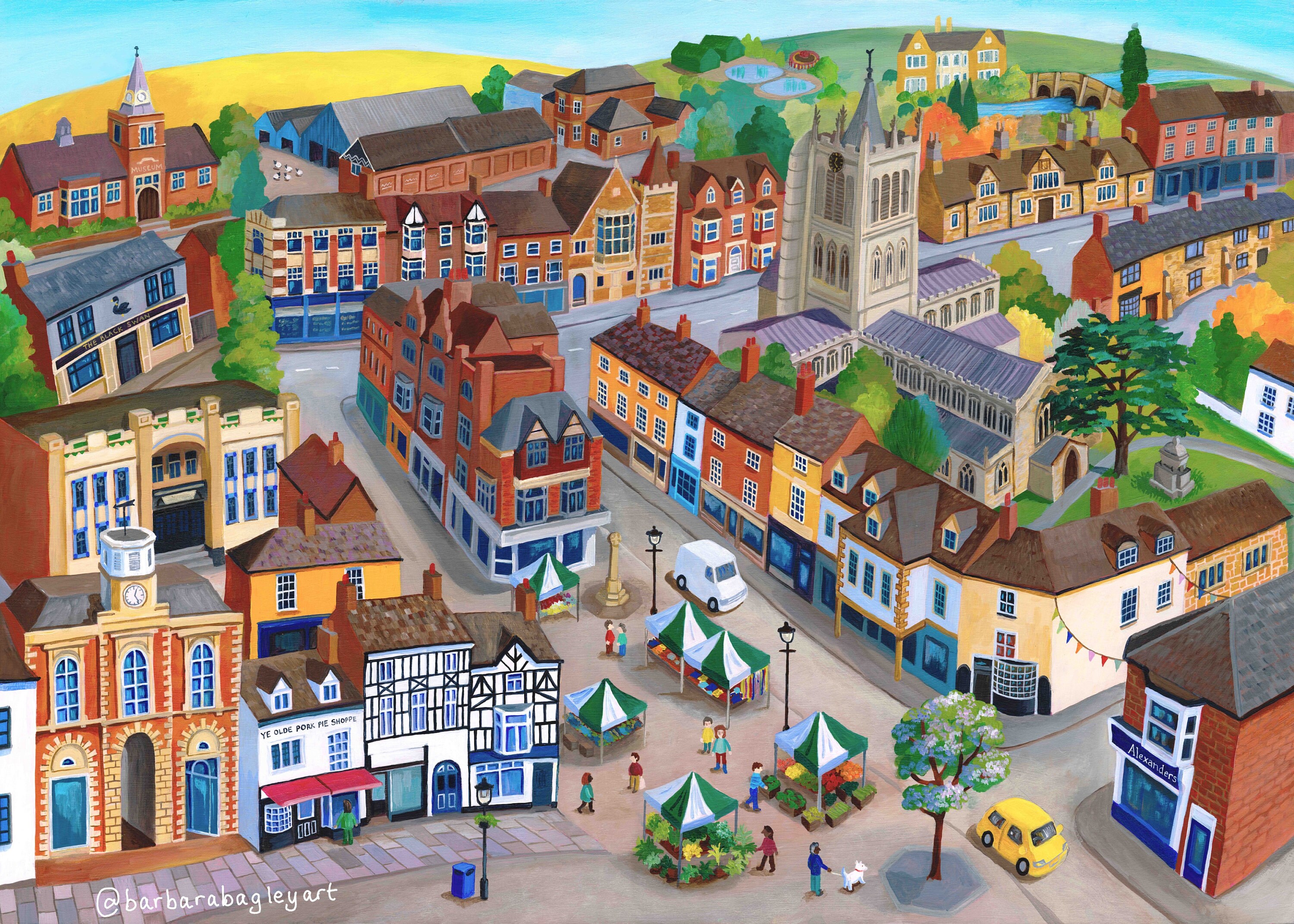 Melton Mowbray in Leicestershire illustration print of original painting