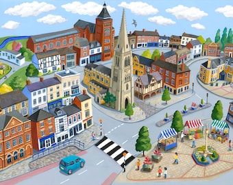 Market Harborough illustration print painting