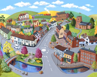 Quorn, Leicestershire illustration print painting