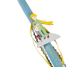 Bougie de Pâques Le Petit Prince pour garçon. Lampatha de Pâques grec pour Pâques. Lambada avec cadeau pour filleul. Bougies du dimanche des Rameaux.