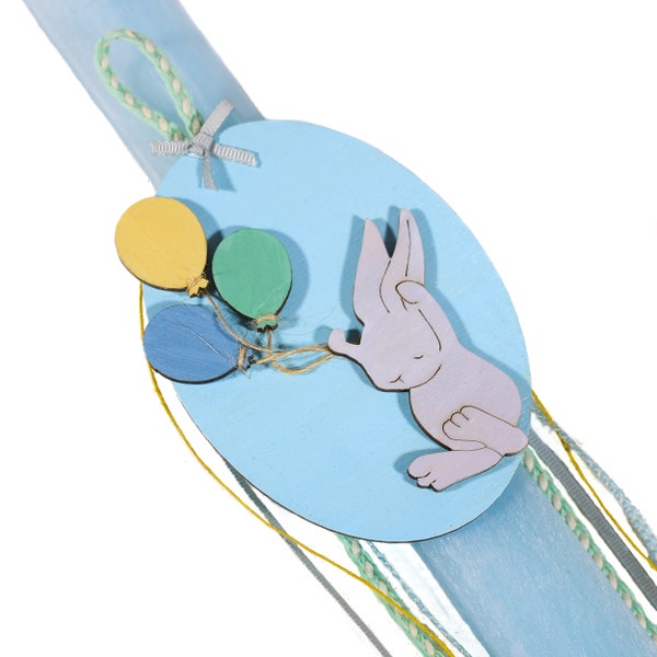 First Easter Candle for Baby Boy. Bunny Orthodox Greek Easter Lampada for Boy. Blue Easter Gift for Newborn Boy. Palm Sunday Candle.