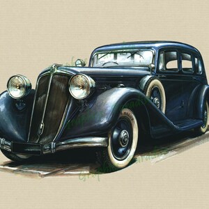 Set of 2 Old Cars Clipart Printable Illustration for Decoupage, Wall