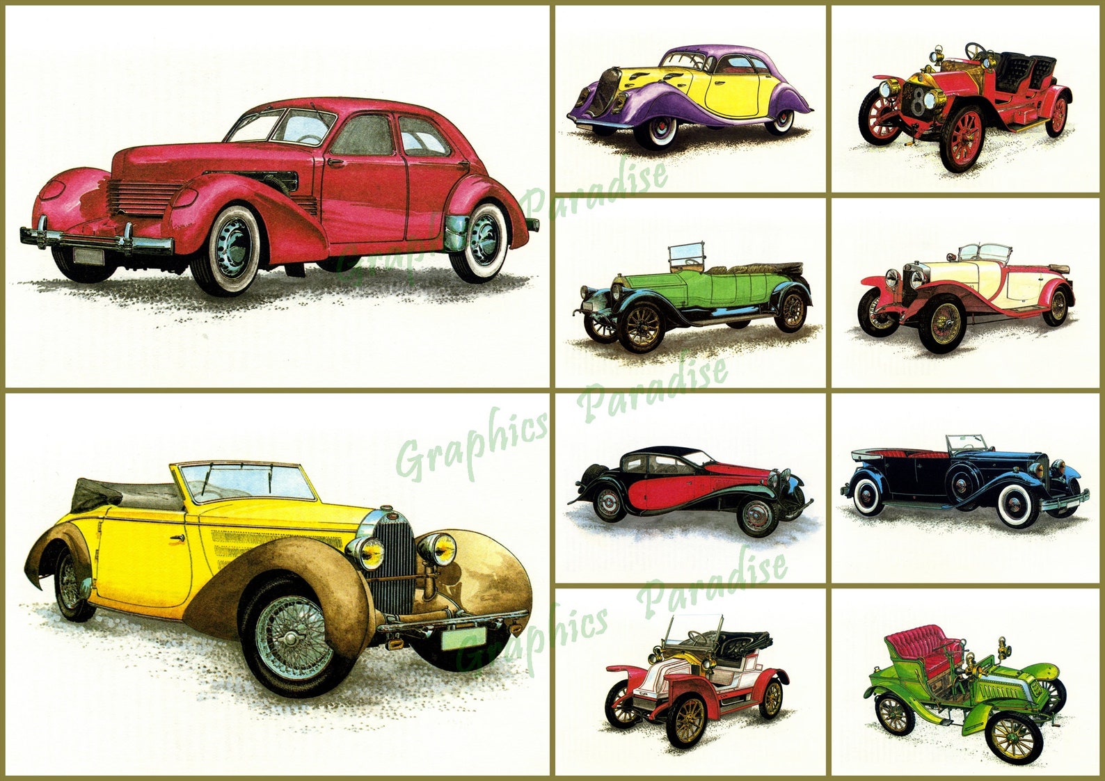Set of 88 Vintage CARS Clipart Printable Illustration for Decoupage ...