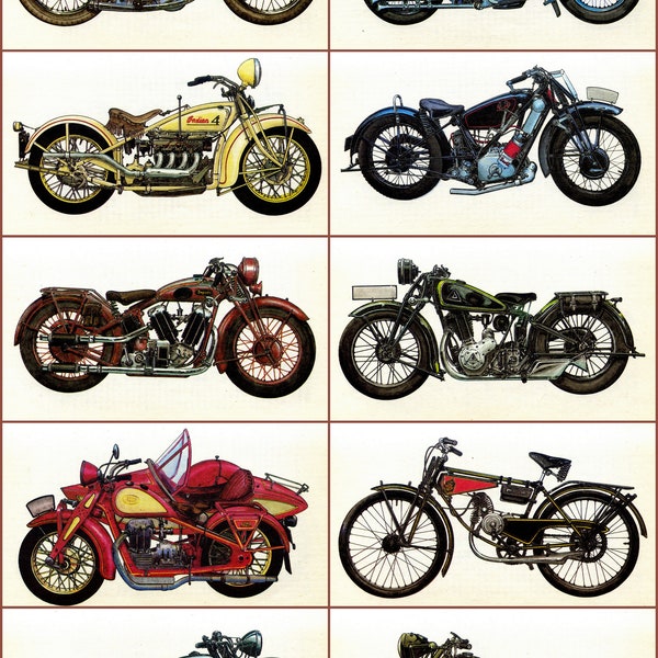 ensemble de 88 motos vintage Clipart imprimable Illustration pour découpage, impressions d’Art mural - VintageMotorcycles