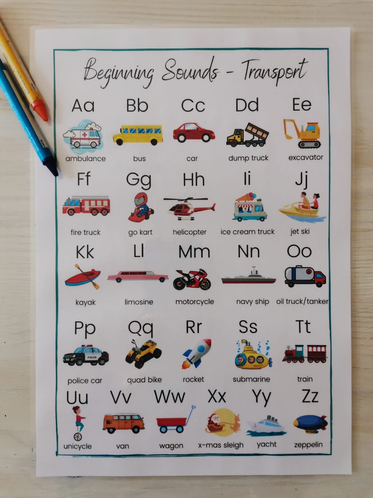 Transport Beginning Sounds. Printable for Early Development. Etsy