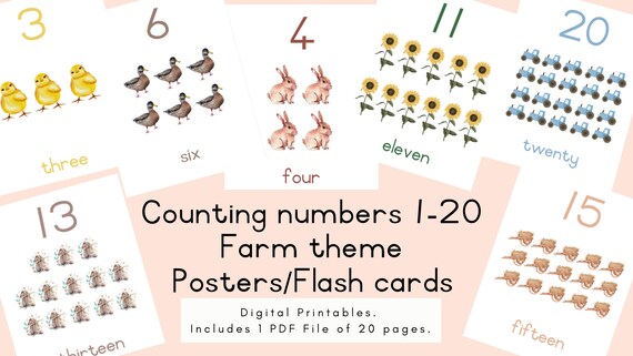 numbers flash cards numbers posters counting 1 20 etsy