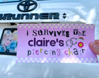 piercing chair bumper sticker | vinyl sticker | ear piercing | claire's claires | funny sticker | decal | typography | gen z millennial