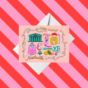nashville holiday card | christmas card | present card | family christmas card | music city souvenir | ho ho ho | presents | colorful card