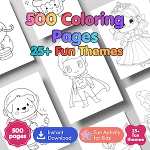 500 Kids Coloring Pages Mega Bundle | 25+ Fun Themes (PDF Download)