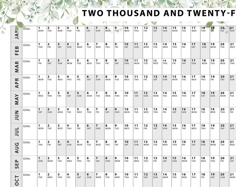 2024 Year Planner Leaves 2024 Wall Calendar Digital Wall Etsy Australia