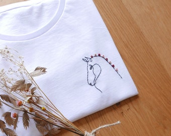 Customizable hand-embroidered organic cotton T-shirt - HEAD HORSE MATTED