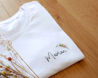 Customizable hand-embroidered organic cotton t-shirt - MAMAN