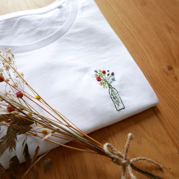 T-shirt coton bio brodé main personnalisable - BOUQUET VASE