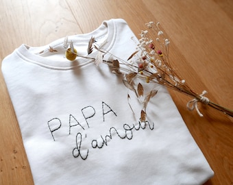 Customizable hand-embroidered organic cotton sweater - PAPA D'AMOUR