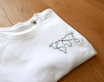 Customizable hand-embroidered organic cotton t-shirt - PLANISPHERE