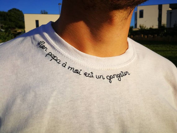 Hand embroidered Organic Cotton T shirt PAPA GANGSTER Etsy