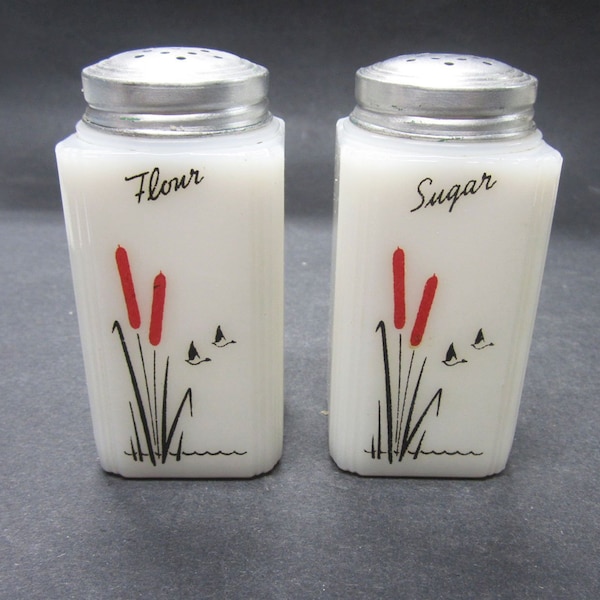 2 Tipp quenouilles haut sucre et farine Shakers - ensemble de la gamme verre dépression