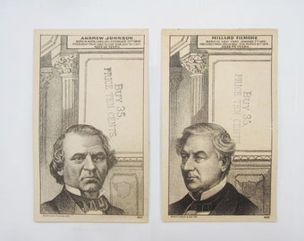 2 Antique Presidents Advertising Victorian Trade Cards - Filmore Johnson - US Political Collectible