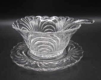 Cambridge Caprice Crystal Mayo or Sauce Bowl Set with Underplate and Spoon