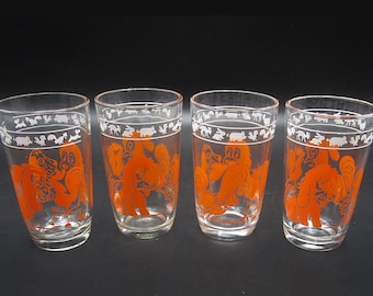 4 Swanky Swigs Kiddie Ware Juice Glasses - Orange Puppy  and Rooster - Kraft Cheese Premium