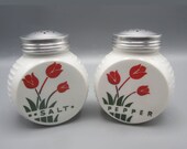Fire King Vitrock Tulips SALT PEPPER Range Shaker Set - Depression Kitchen Glass