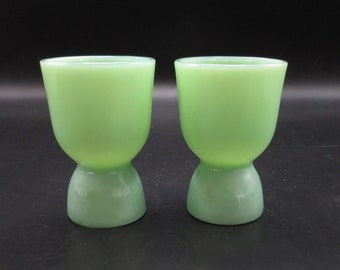 2 Fire King Jadeite Green Double Egg Cup 1940s Kitchen Glass Anchor Hocking