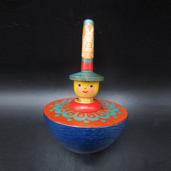 Vintage Breitschwerdt Holzspielzeug Colorful Wood Spinning Top Germany Toys Original Label