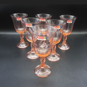 6 Fostoria Maypole Peach 6 5/8 Wine Glasses Spiral Optic Original Labels Unused image 1